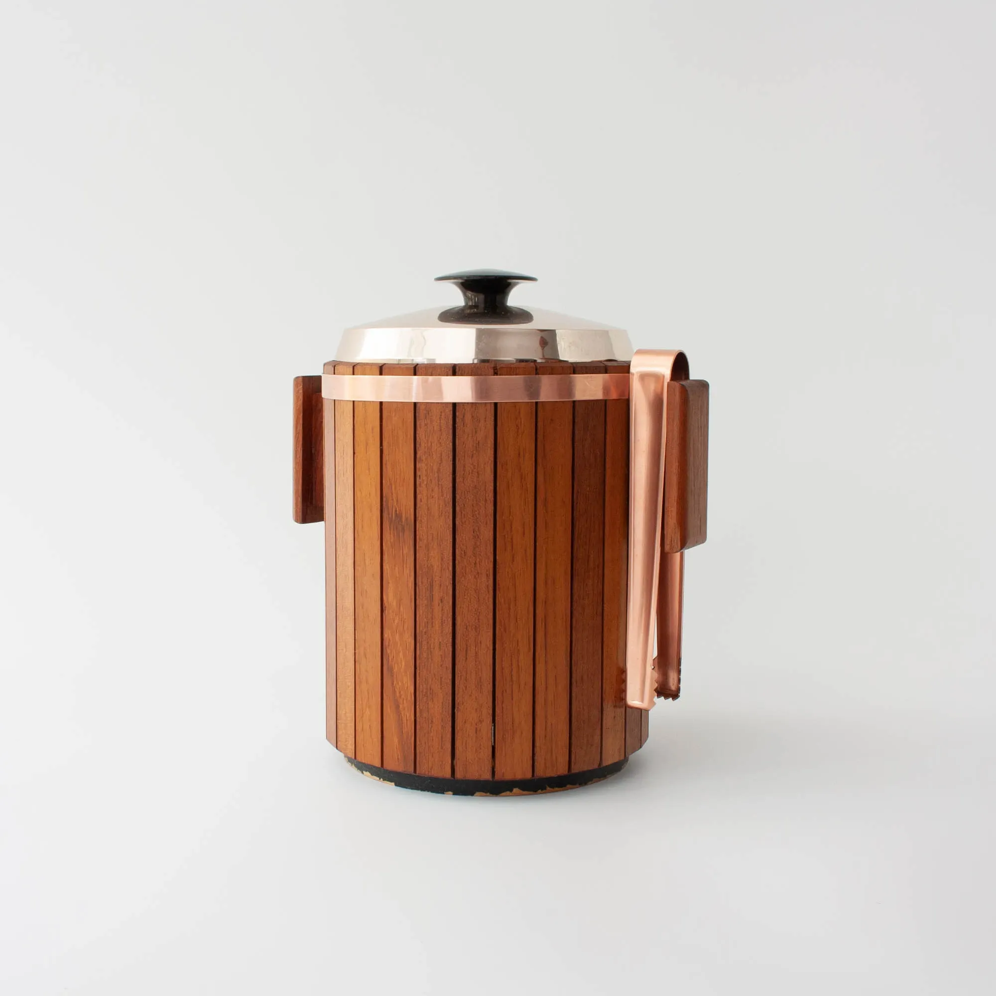 Vintage Danish Wood Ice Bucket with Copper Details, 1960's
