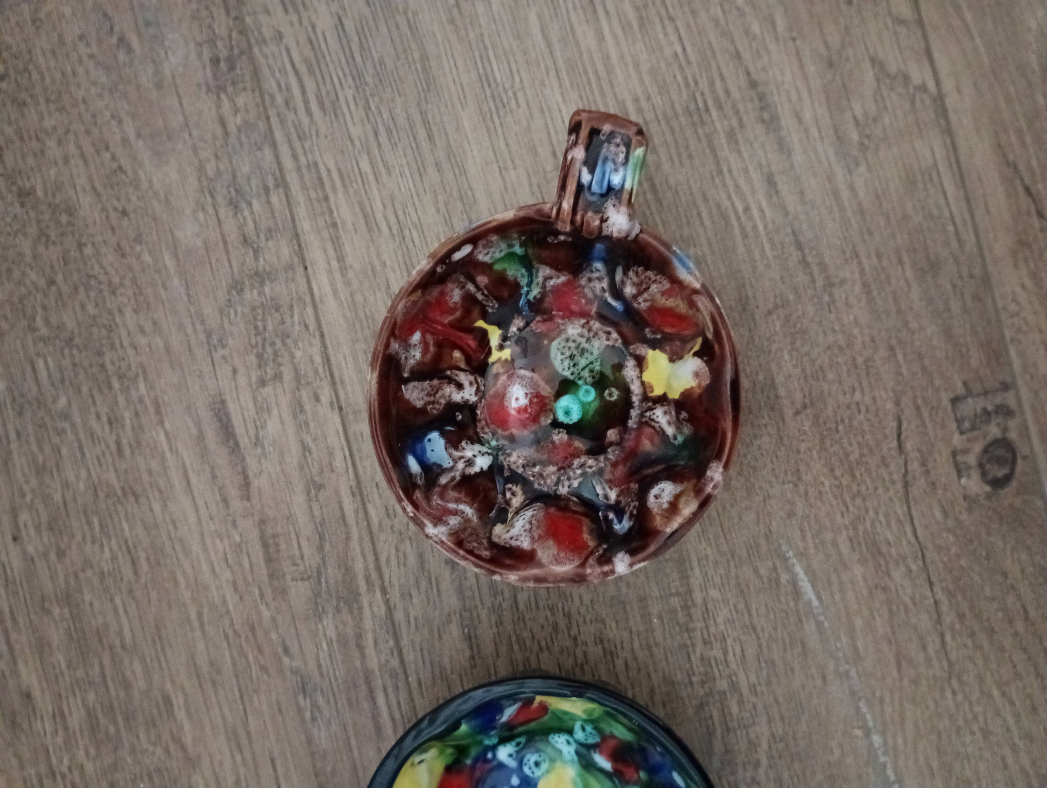 Tasting wine, bowls signed A. Dressinval, ceramist from Vallauris, 1960s.