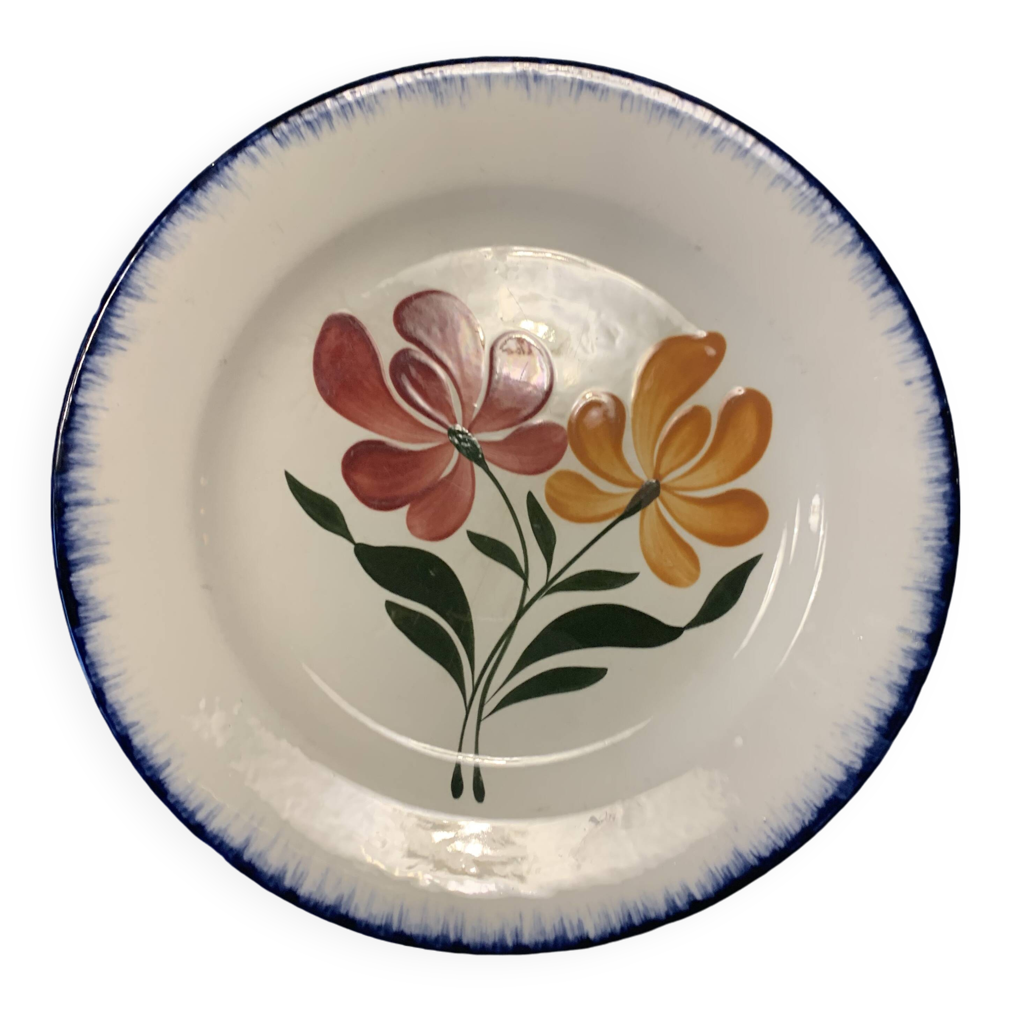 Compotier E. Charbonnier, Salins, Terre de Fer, country model, made in France, flower motif