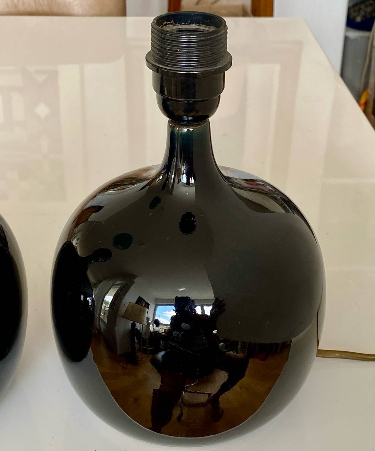 Pair of black enameled lamps 1970