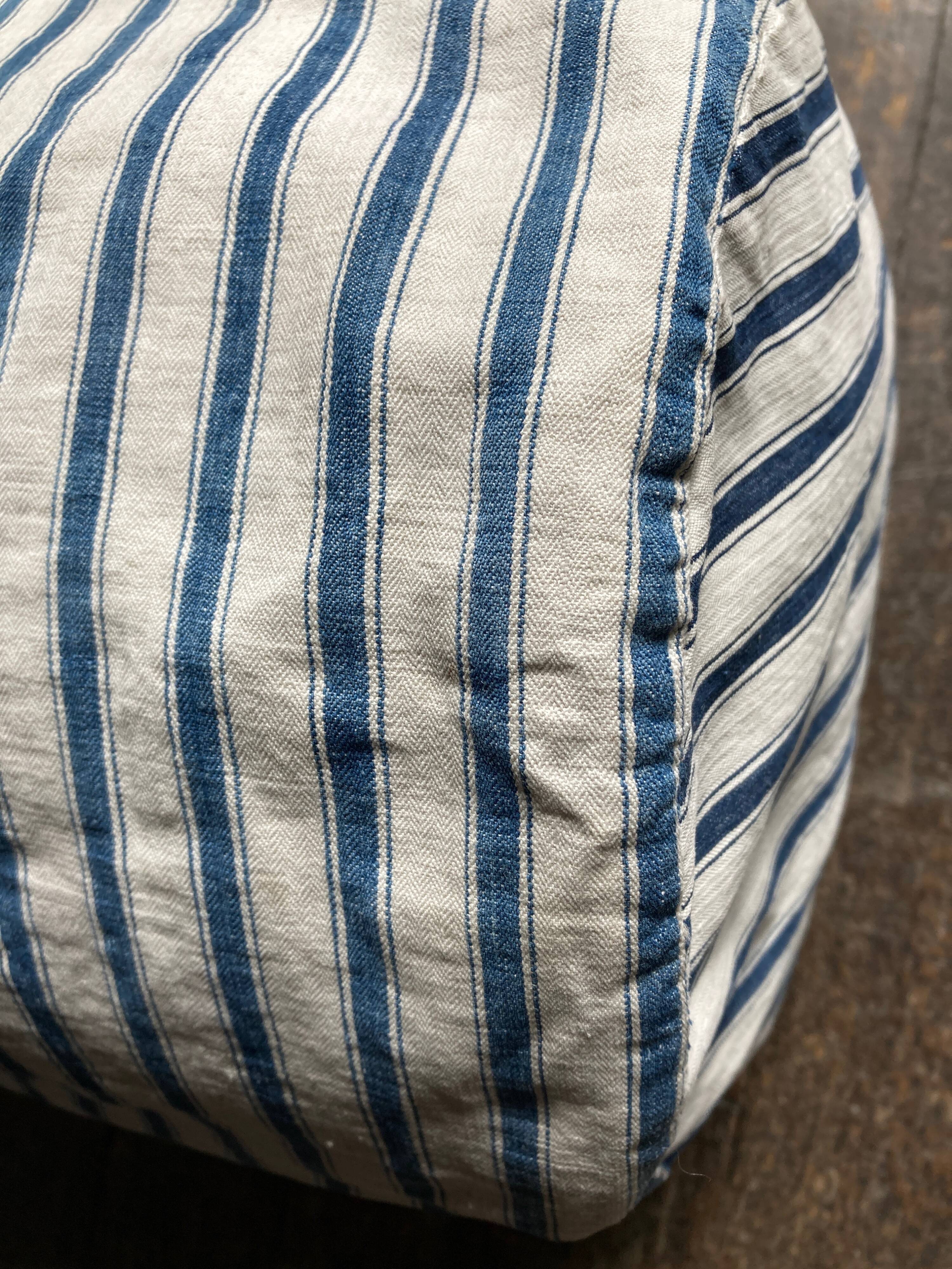 19th century canvas duffel cushion ticking mattress filled with feathers