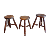 Trio of turned wooden mountain stools