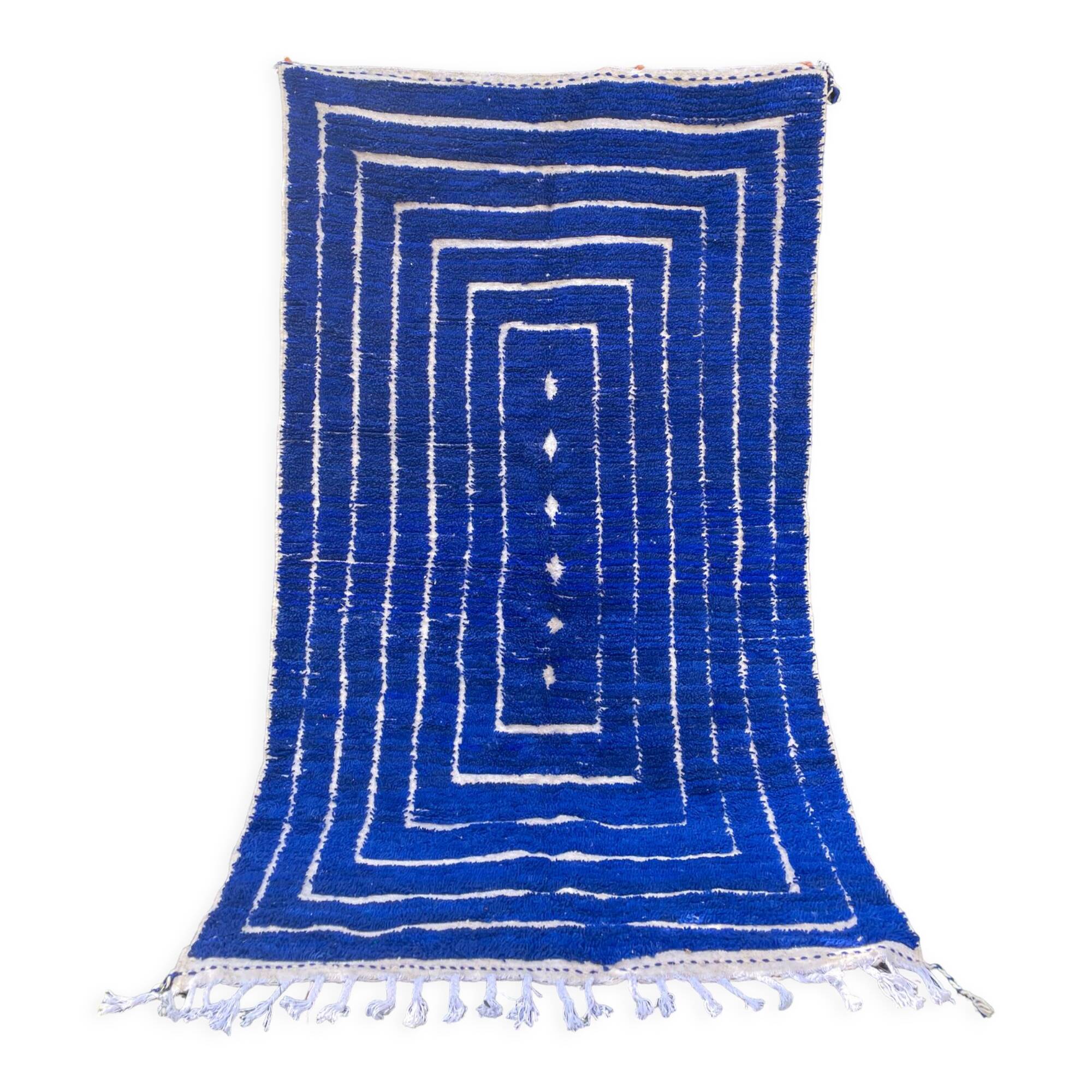 Klein blue Berber Moroccan carpet with reliefs