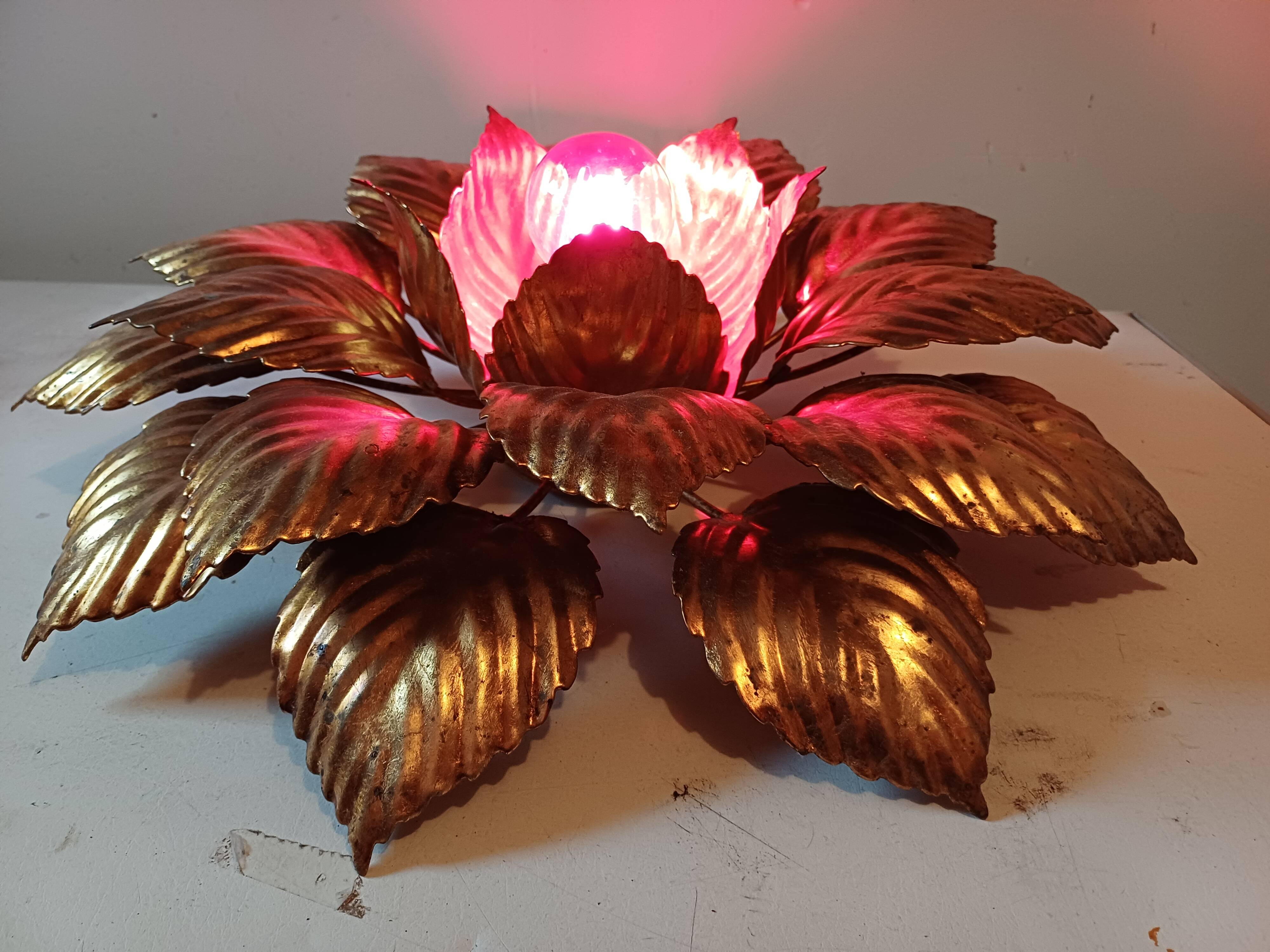 Vintage Gold Metal Wall or Ceiling Light "Sun"