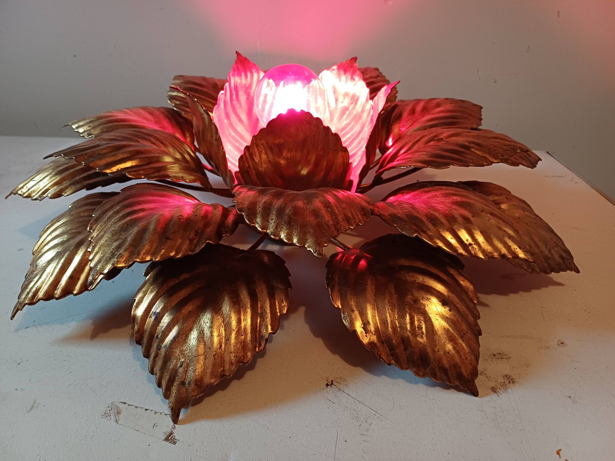 Vintage Gold Metal Wall or Ceiling Light "Sun"