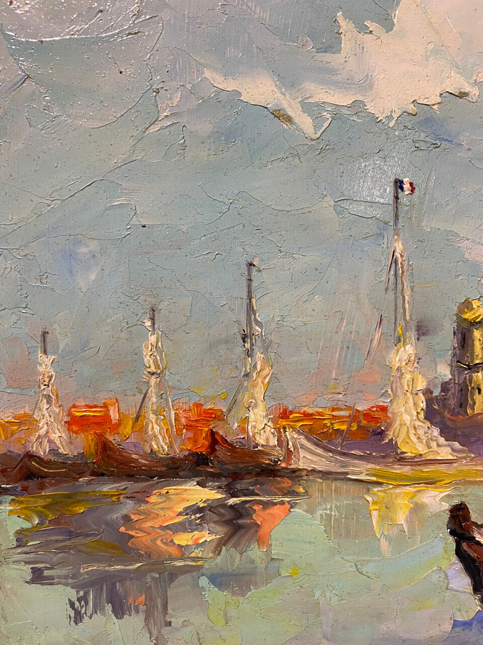 Tableau ancien, Marine à Saint-Tropez, signé, années 50/60