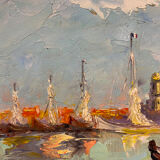 Tableau ancien, Marine à Saint-Tropez, signé, années 50/60