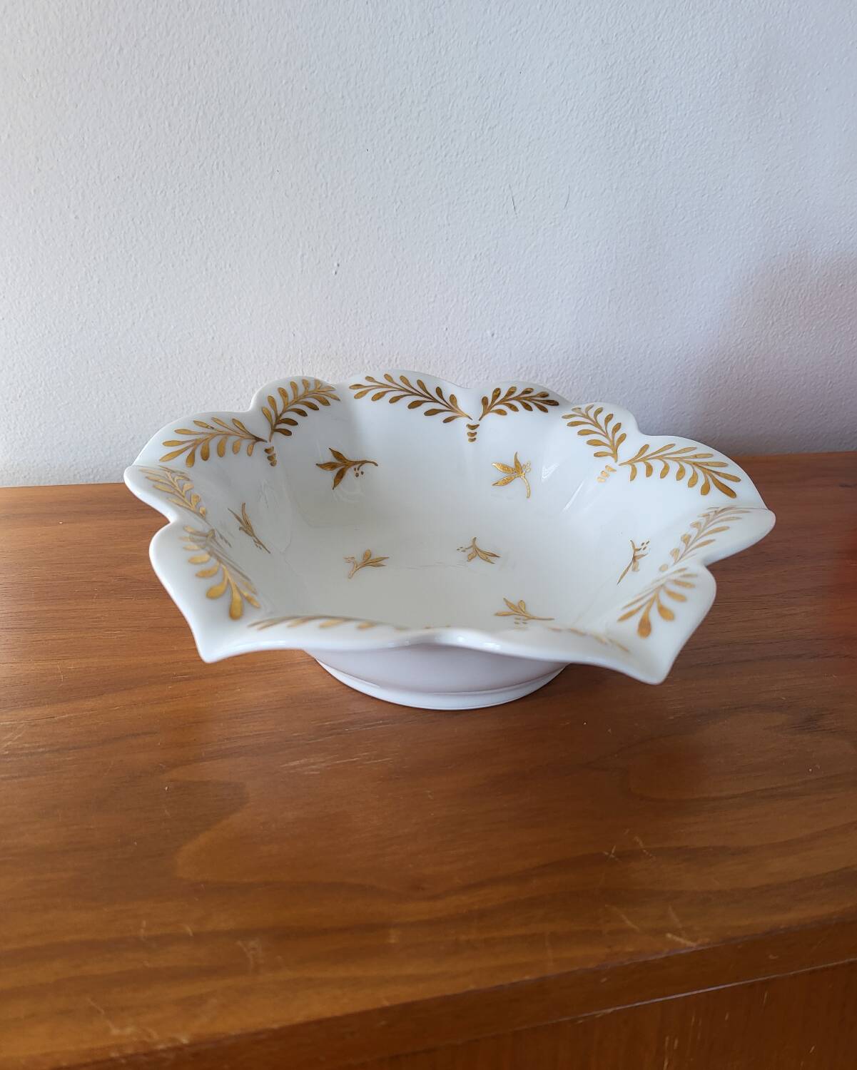White and Gold Limoges Porcelain Bowl