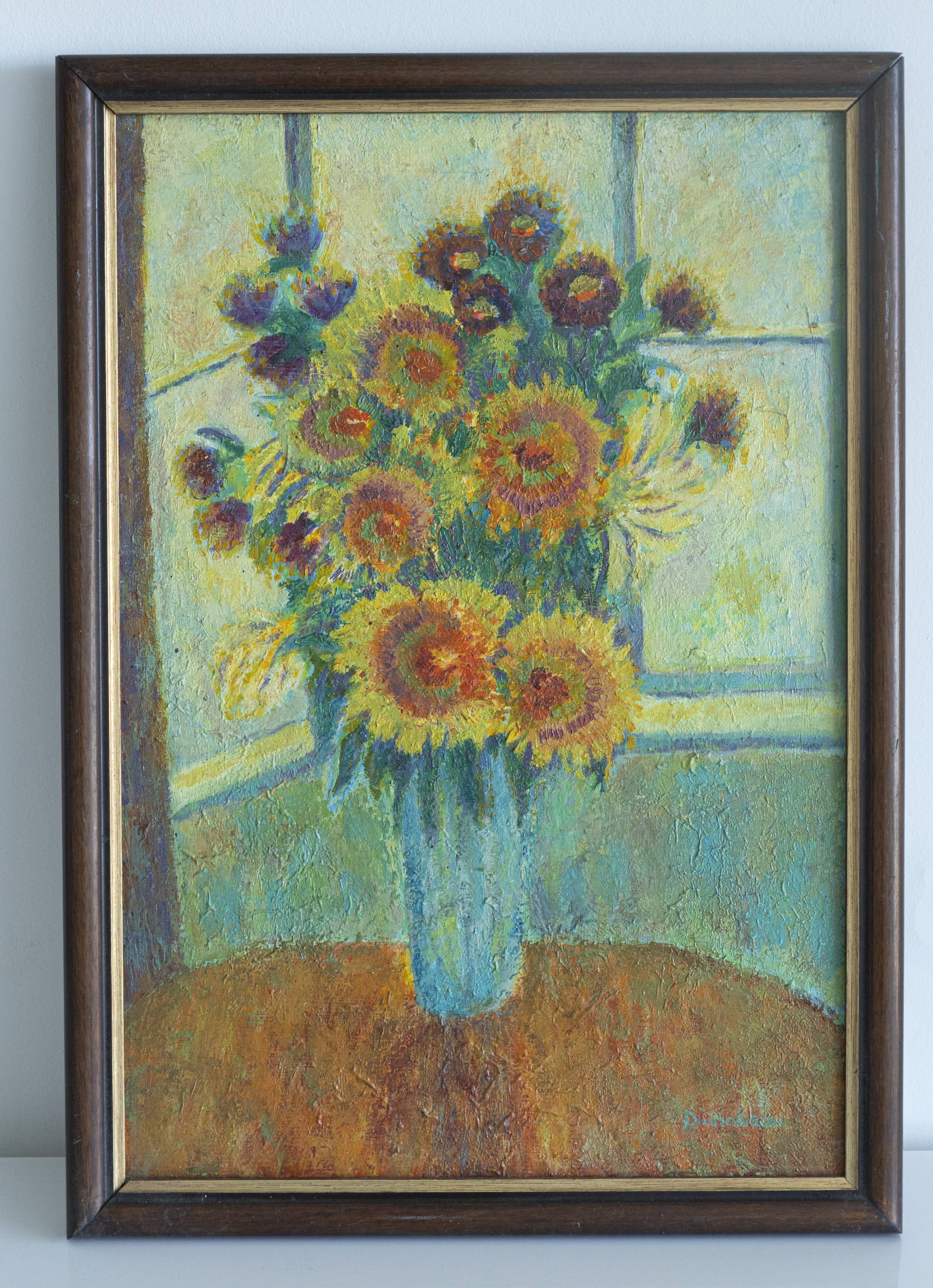 painting oil on canvas sunflowers still life signed