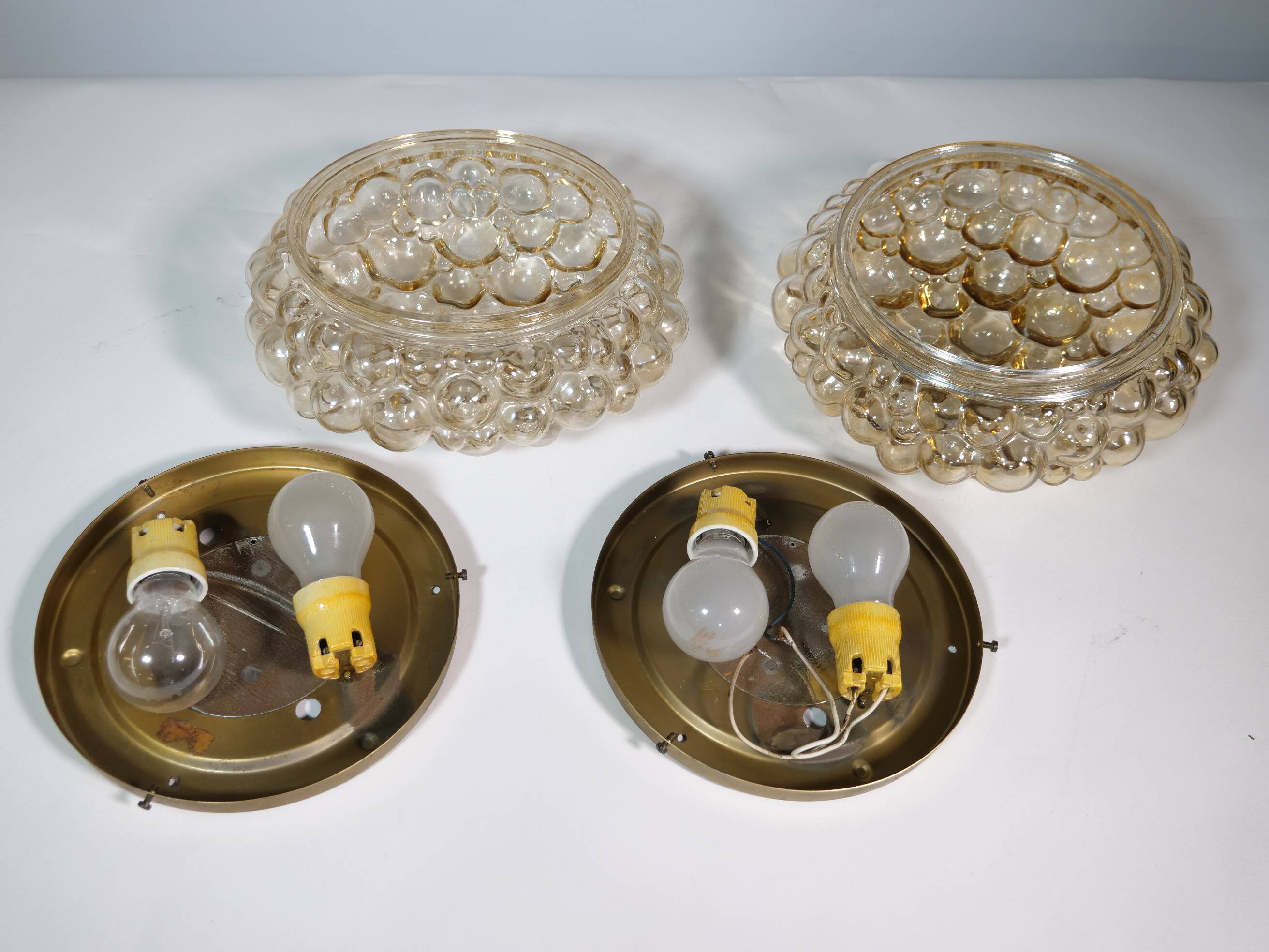 Plafonniers en verre bullé par Helena Tynell pour Glashütte Limburg, lot de 2