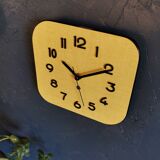 Vintage clock formica rectangular silent wall clock "Sun yellow"