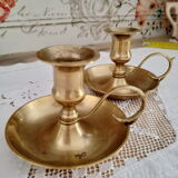 Set of 2 vintage hand candlesticks brass cellar rat