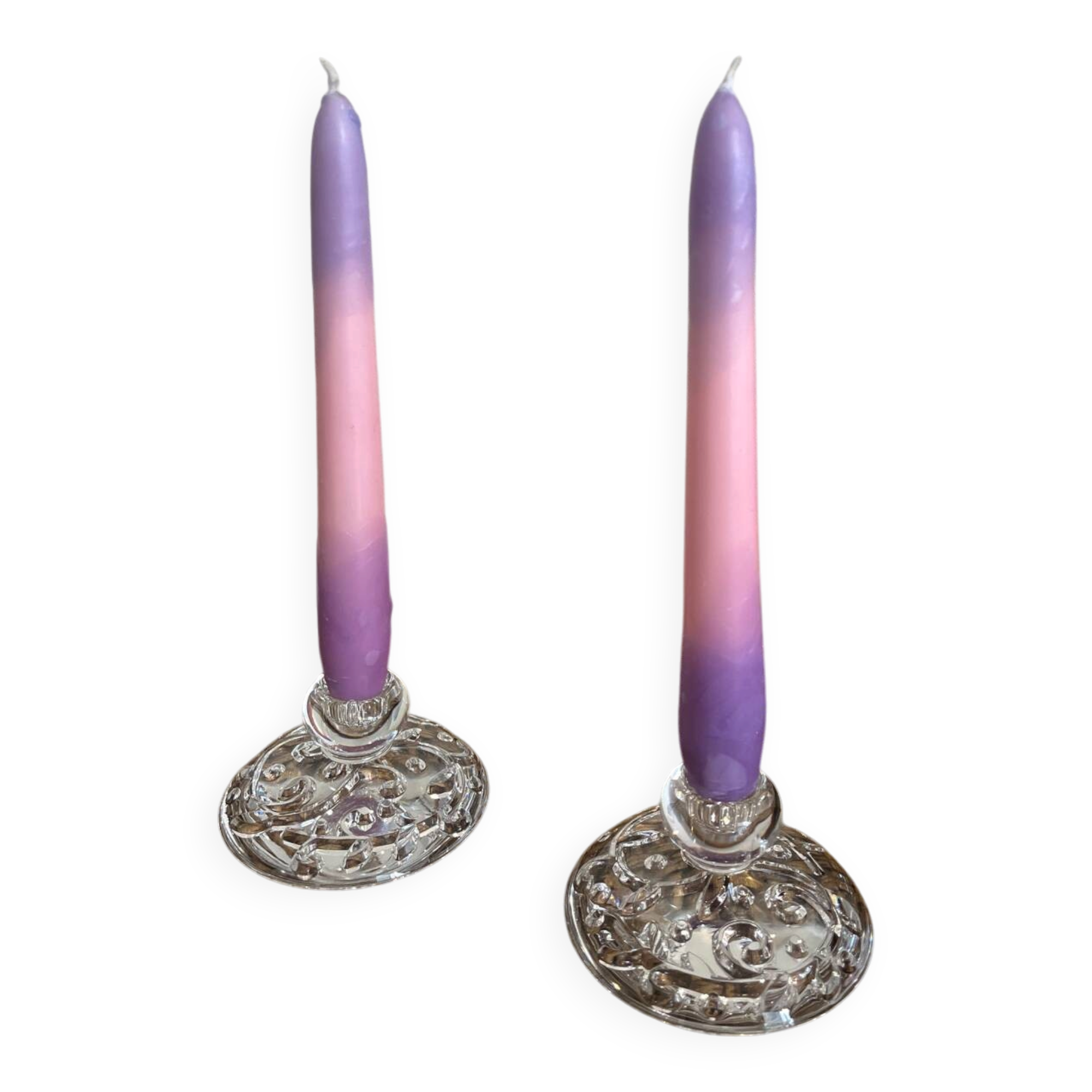 Superb pair of crystal candlesticks model "Organdi" by Crystal d'Ar.