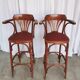 Set of 2 Vintage Bar Chairs: Red Leather Seat, High Pub Stools