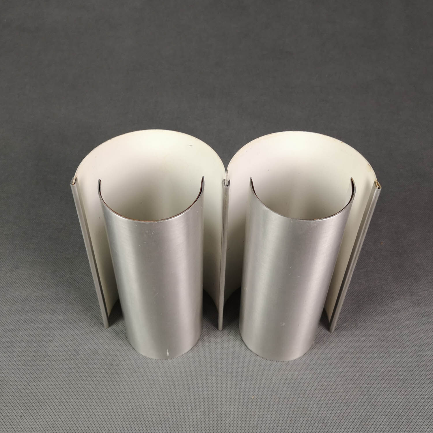 Rare 70's double wall lamp in brushed steel. Space age - French design