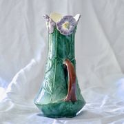 Antique 19th century Art Nouveau slip vase with pansy flowers