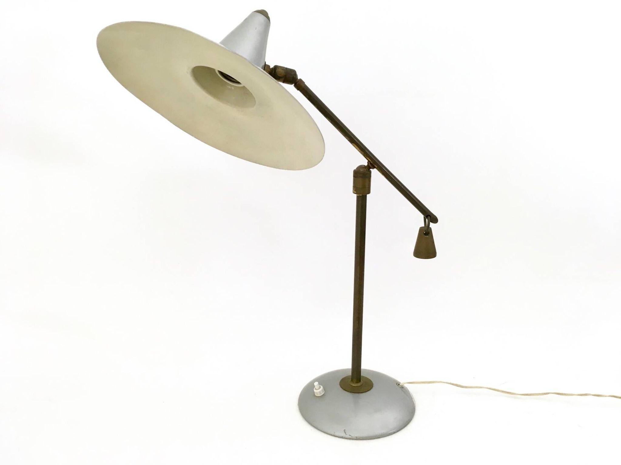 Vintage Brass and Silver Varnished Metal Desk Lamp, Italy