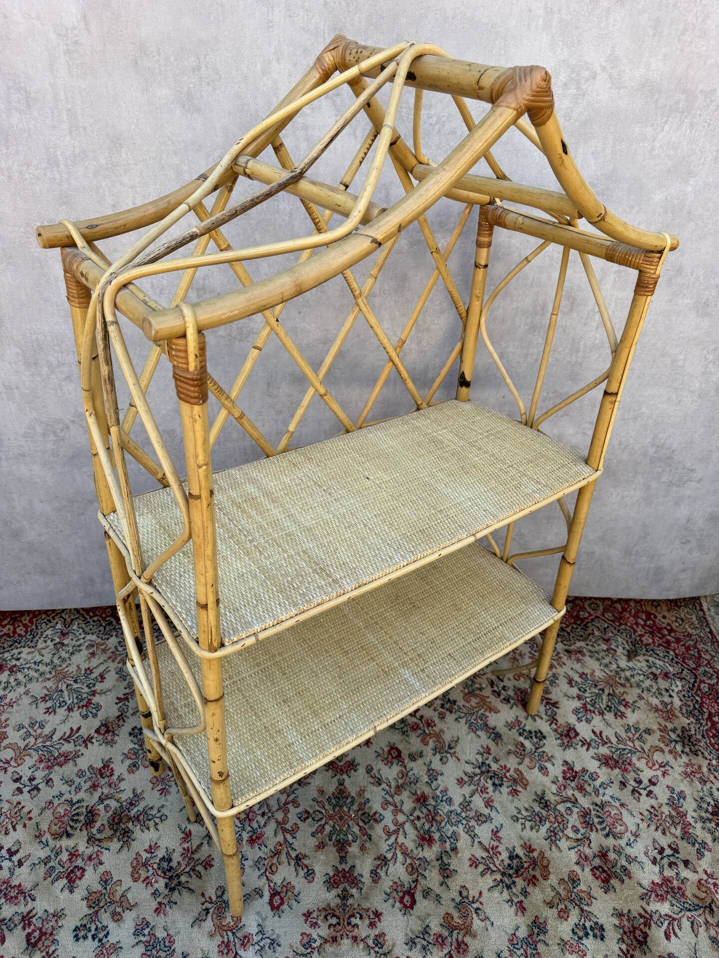 Rattan shelf Chinese hat from the 1960s Sweden