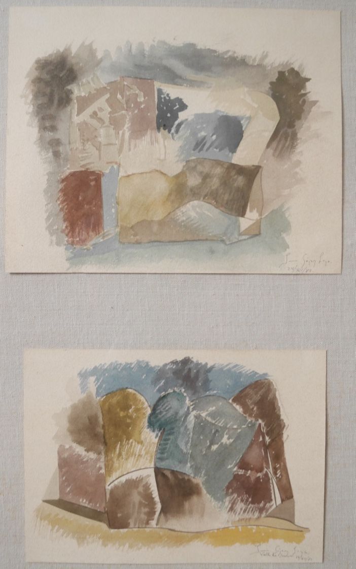Louis Lopez Loza, Valle De Bravo, 1982, Deux Aquarelles, Mexican painter, view of Mexico