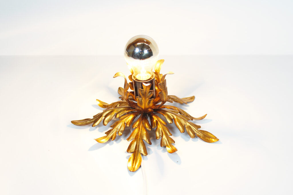 Small gilded floral flush mount light, Germany 1960s