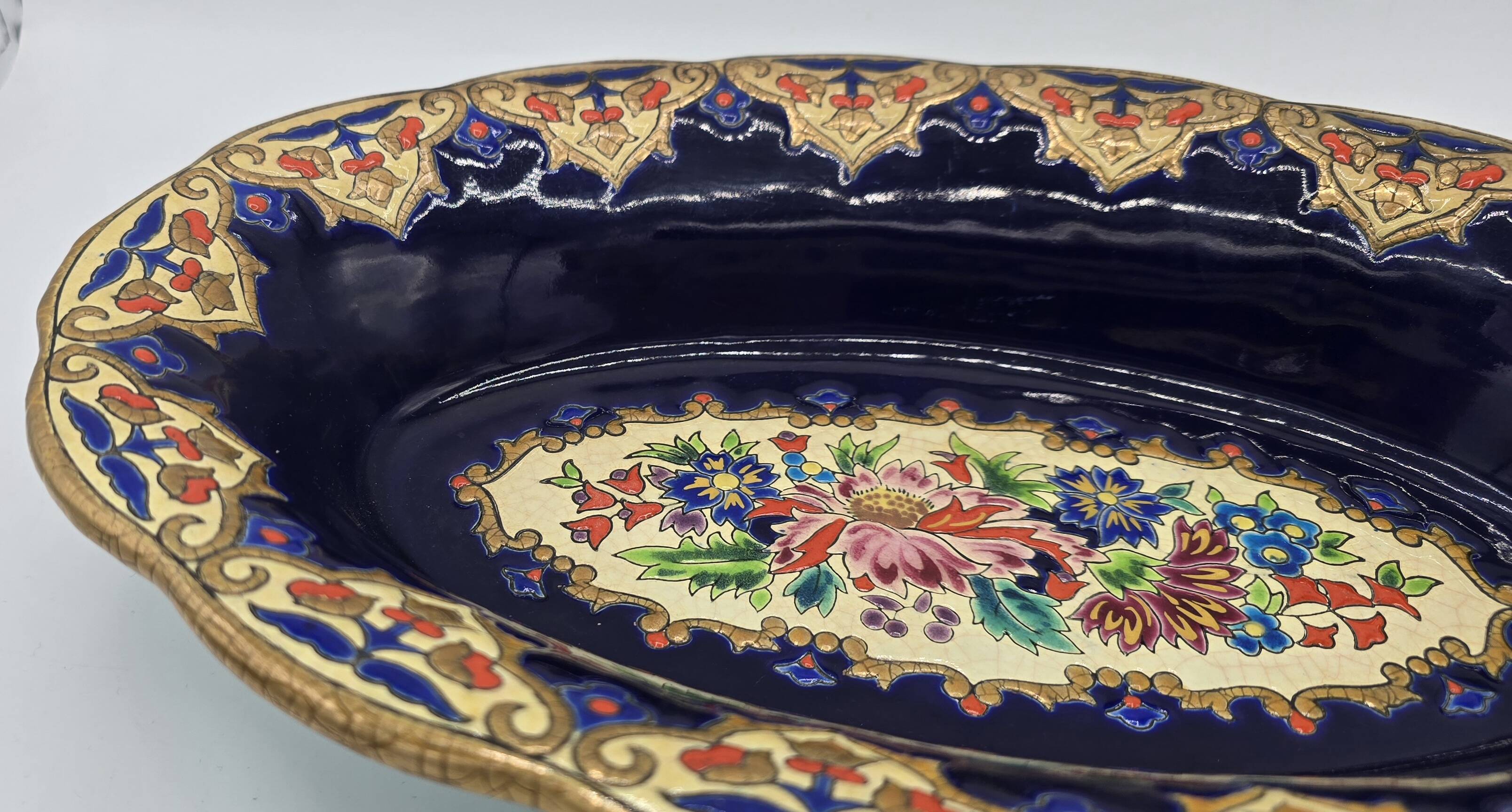 Oval dish in glazed earthenware by M. P. Chevallier, Manufacture des Émaux