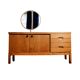 Vintage oak cabinet with circular mirror, 1960s modernist design.