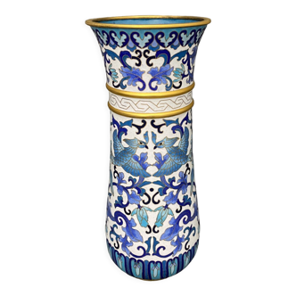 Vase rouleau chine cloisonné milieu xxe décor floral