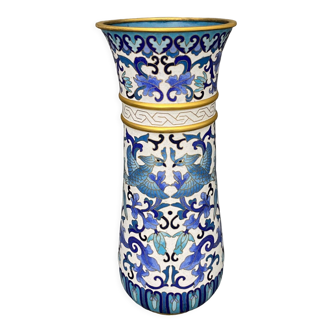 Vase roll china cloisonné mid-twentieth floral decoration