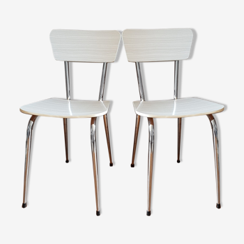 Pair of white and grey formica chairs