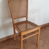 Vintage desk and matching chair set in rattan cannage, bamboo and wood