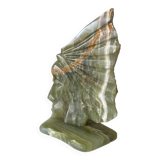 Sculpture  Visage Indien en Onyx Vert