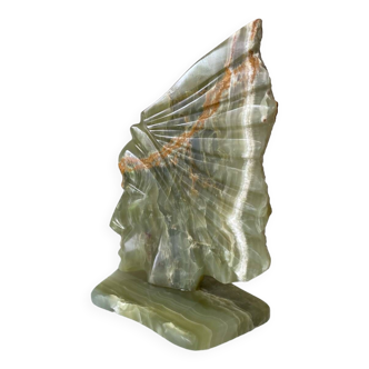 Indian Face Sculpture in Green Onyx