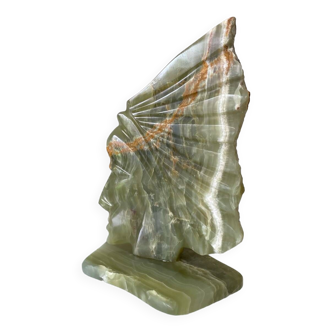 Sculpture  Visage Indien en Onyx Vert