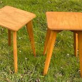 Pair of blond beech stools, Vintage 1970