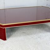 Coffee table Eric Maville glass brass plexiglass wood France, 70s. Small scratches. small