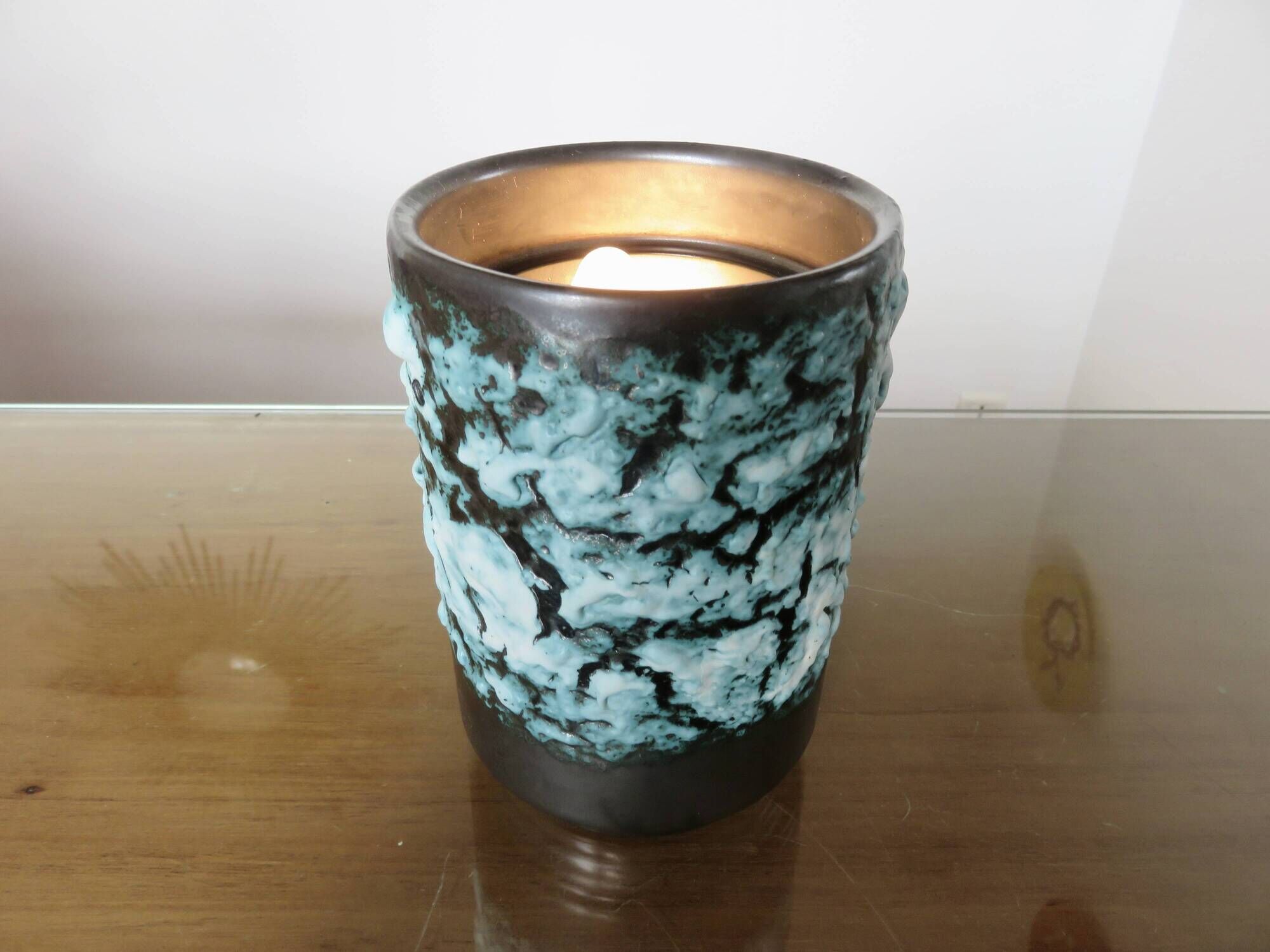Lamp creations "LUC VALLAURIS" in black and blue fat lava ceramic, 1950.