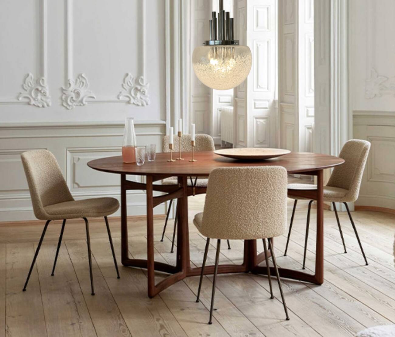 Very large Mazzega pendant light in chrome organ and Murano glass