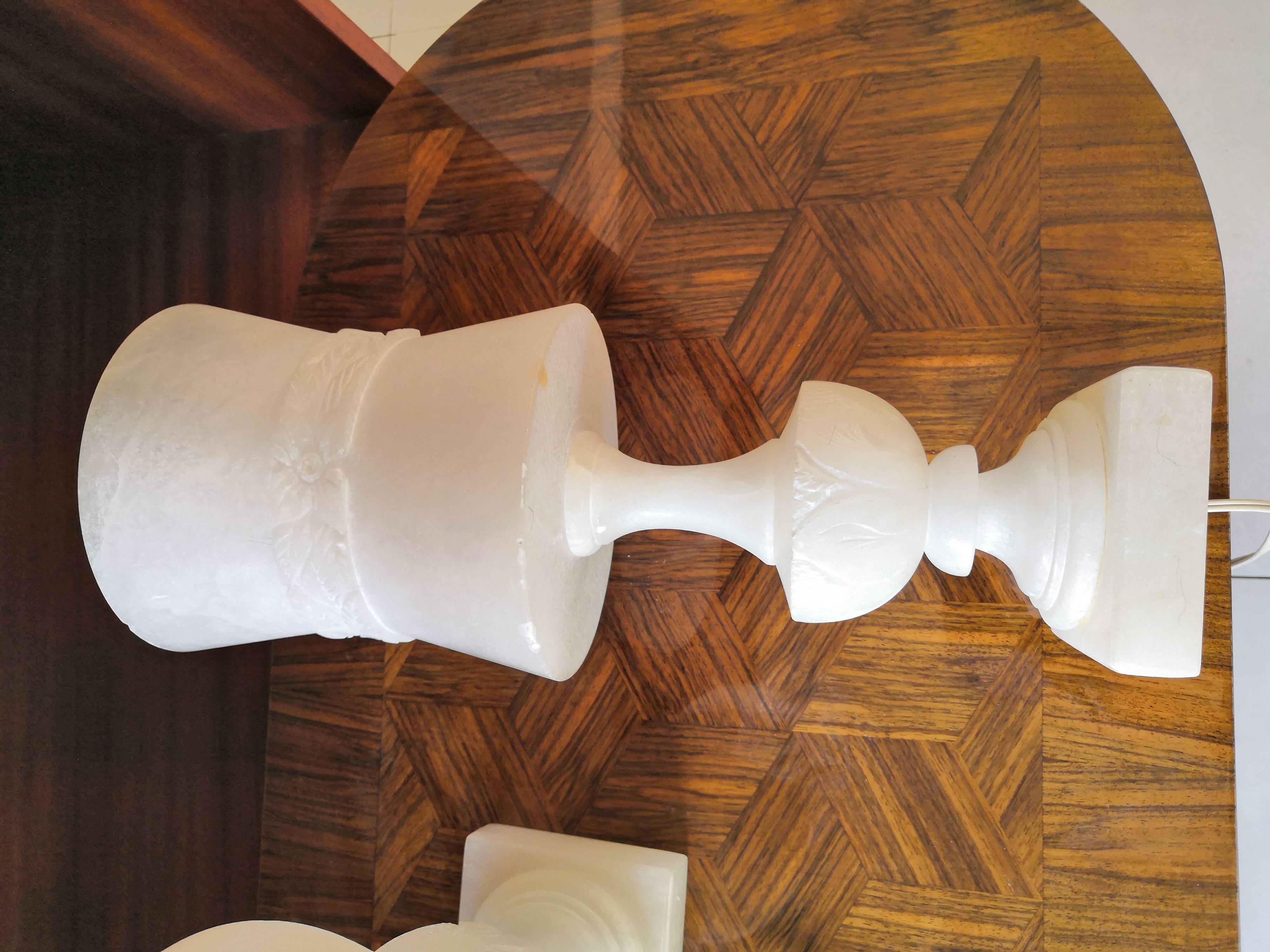 Pair of solid white alabaster lamps from the vintage 60s