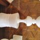 Pair of solid white alabaster lamps from the vintage 60s