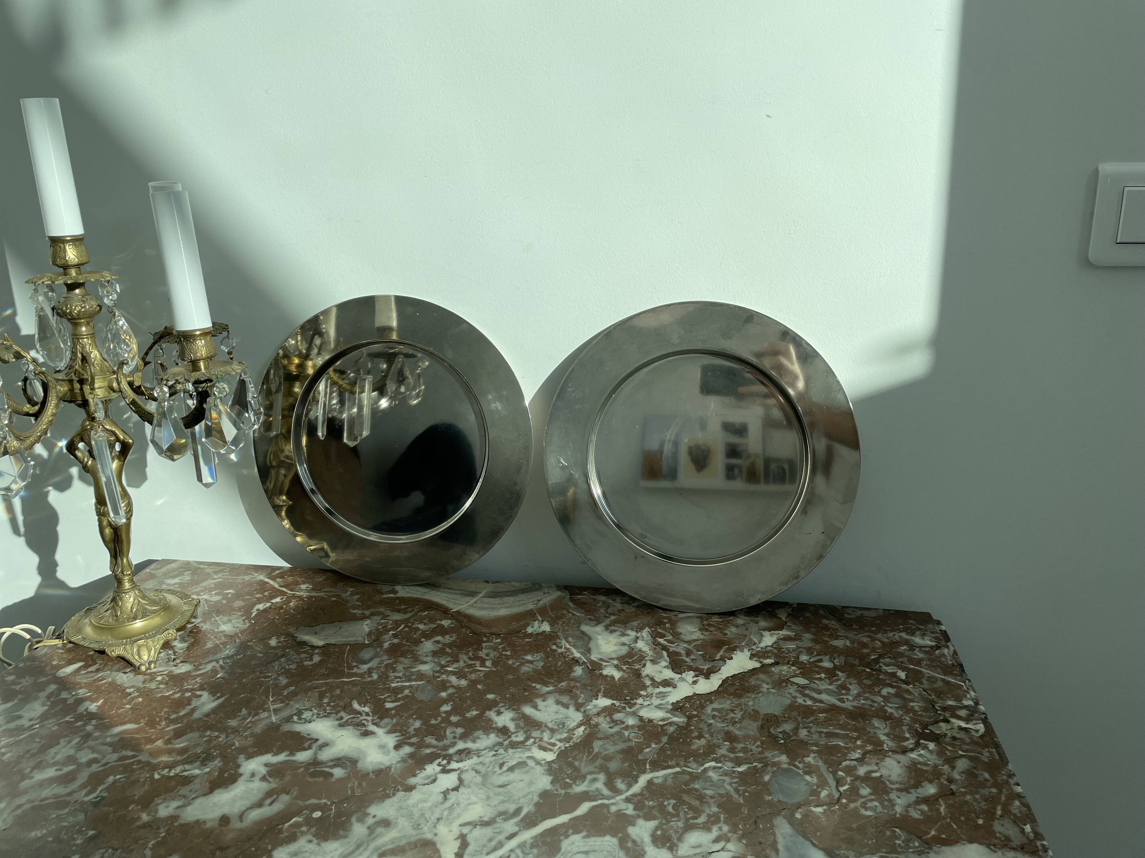 Pair of vintage, underplates, silver metal