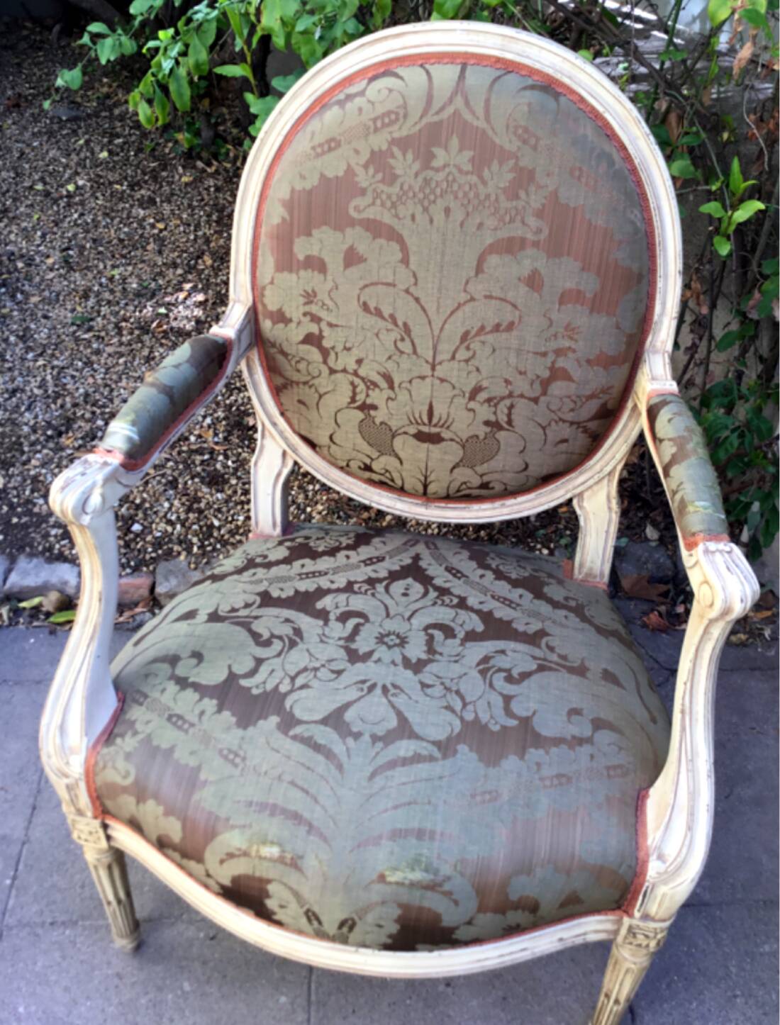 Louis XVI style armchair in cream lacquered wood