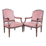 Paire De Fauteuils à Dossier Plat En Acajou De Style Louis XVI XIX Eme Siècle