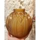 Amber yellow satin glass moulded round vase signed CLA, Art Deco, circa 1930.