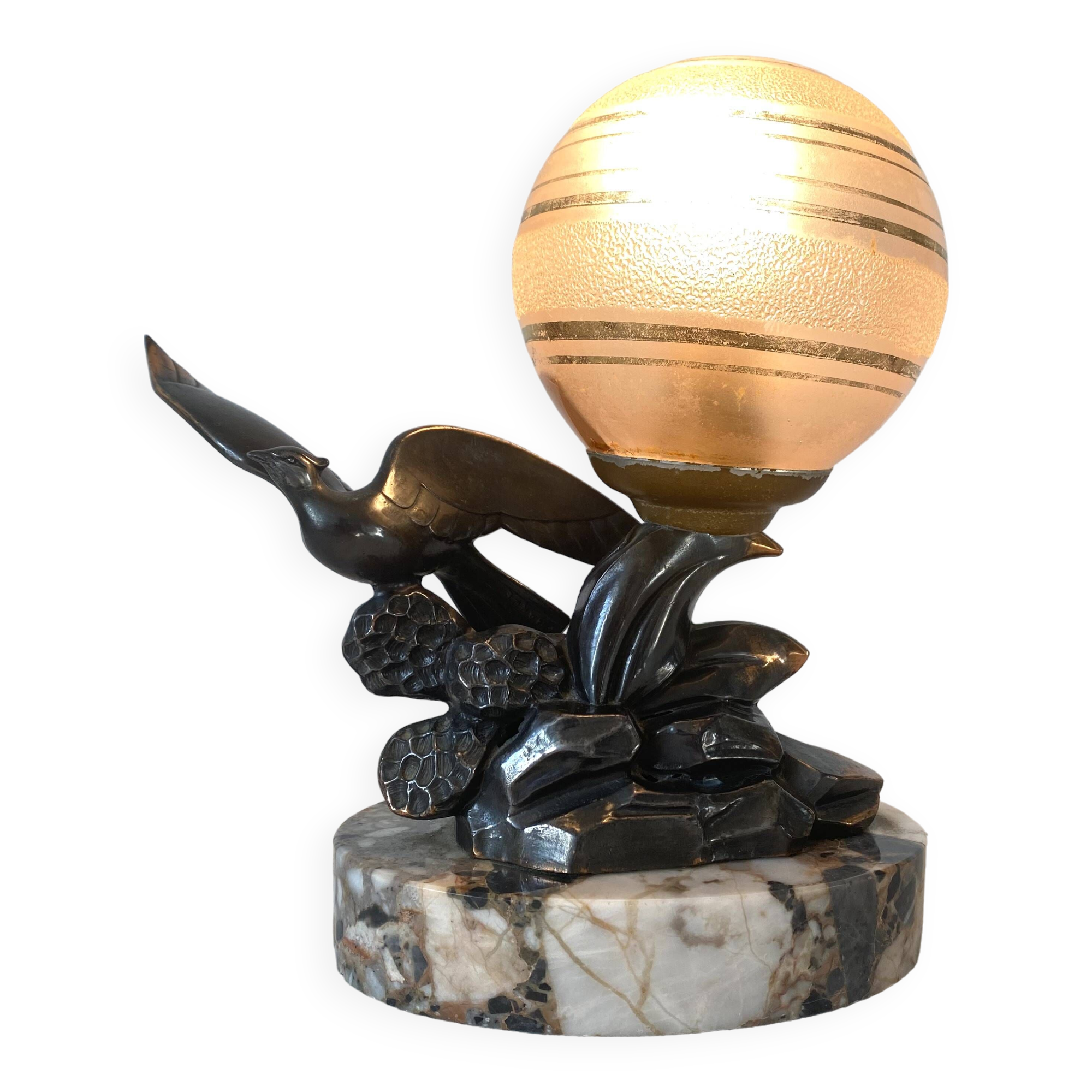 Limousin art deco night light with seagull decoration