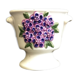 Ceramic pot holder carries purple plant Ljung Rosa suede