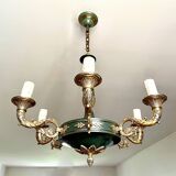 Green and gilded bronze empire chandelier with 6 lights