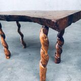 Brutalist Style Handcrafted Oak and Grape Wood Side Table, 1950s