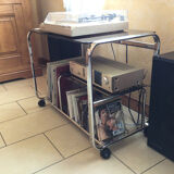 Hi-fi cabinet in chrome metal and vintage smoked glass