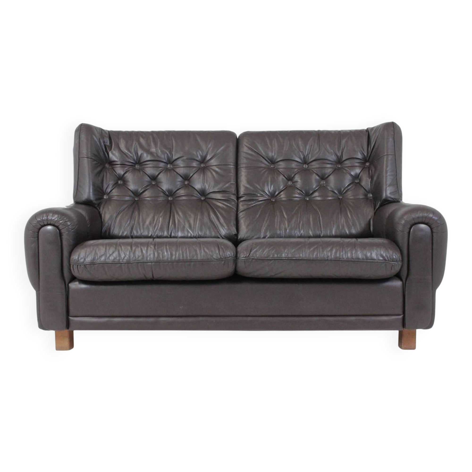 Mid-Century Design Black Leather Sofa, 1970s, Czechoslovakia