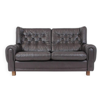 Mid-Century Design Black Leather Sofa, 1970s, Czechoslovakia